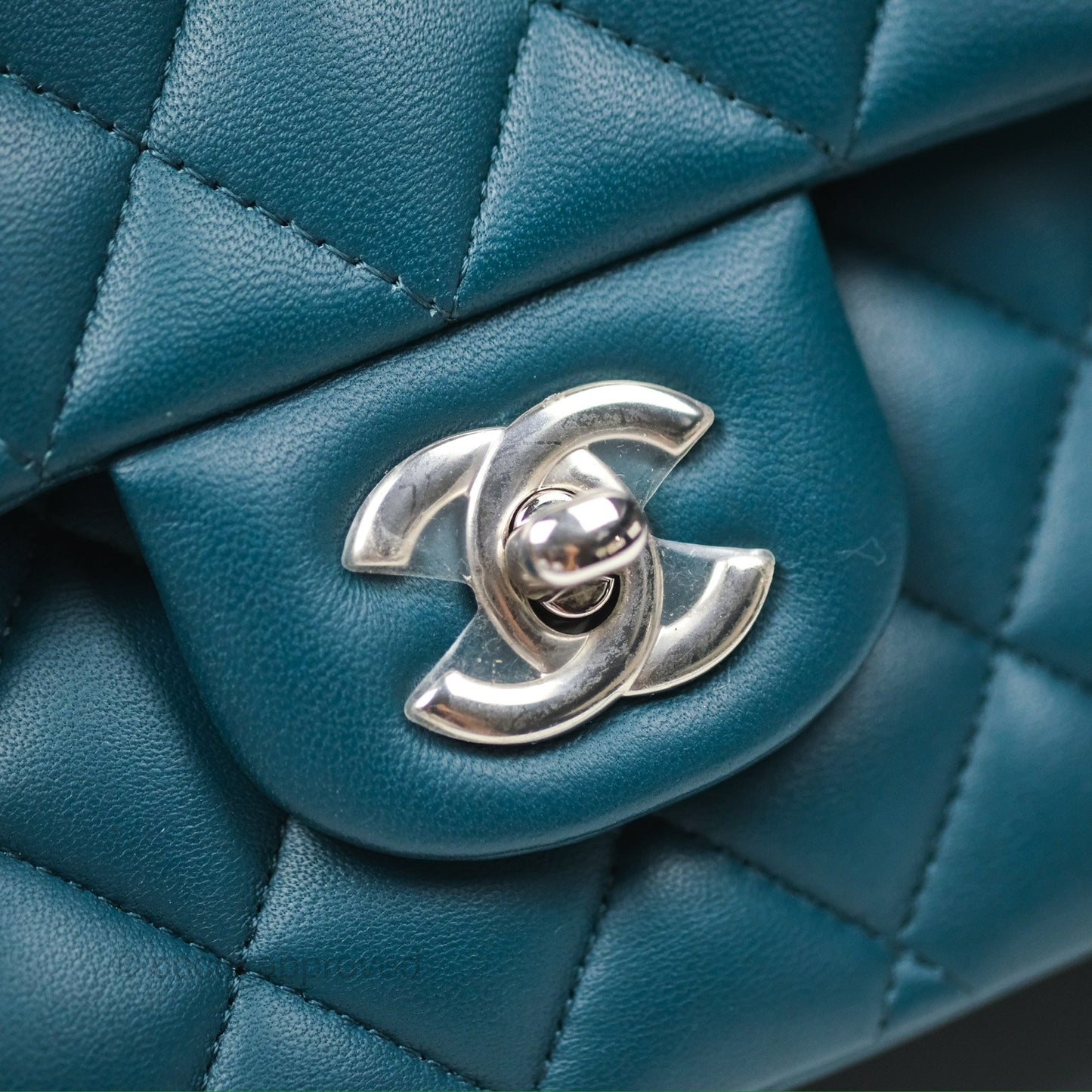 Chanel Classic M/L Medium Flap Quilted Teal Lambskin Silver Hardware