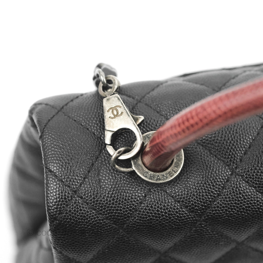 Chanel Medium Coco Handle Quilted Black Caviar Lizard Handle Ruthenium Hardware