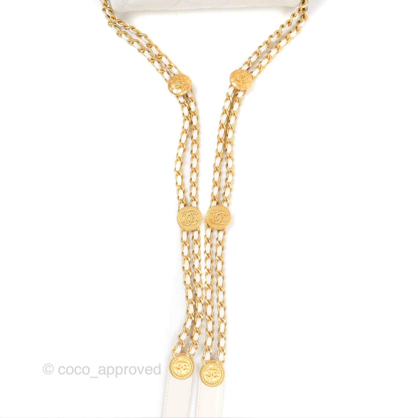 Chanel Mini Flap with Coin Charm White Caviar Aged Gold Hardware 22A