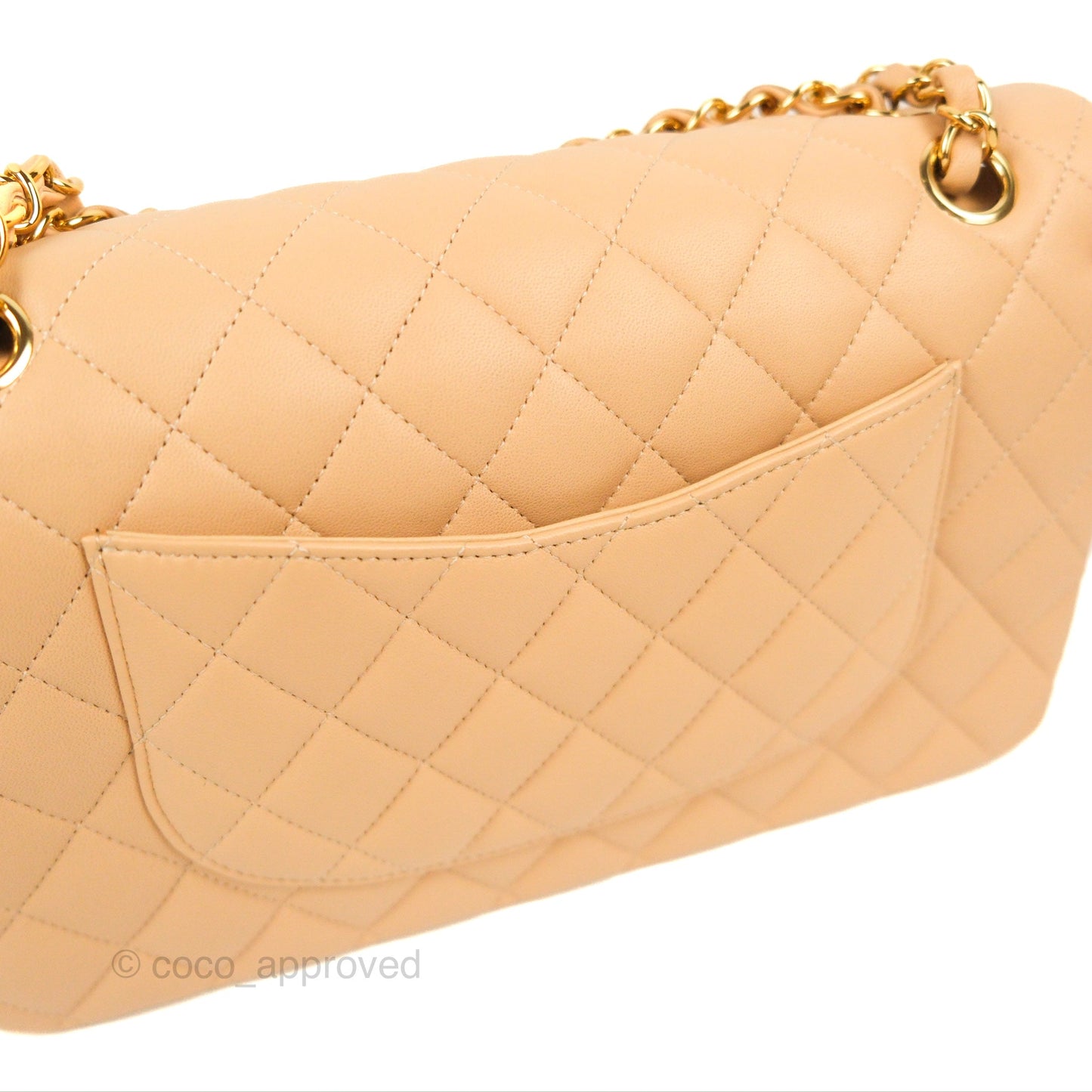Chanel Classic M/L Medium Flap Quilted Beige Lambskin Gold Hardware