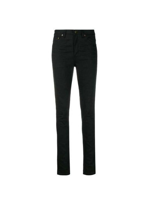Luxury Saint Laurent Mid Rise Cotton Skinny Jeans Black