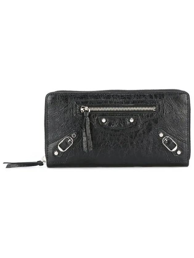 Luxury Balenciaga Classic Motor Silver Zipper Around Long Wallet Black