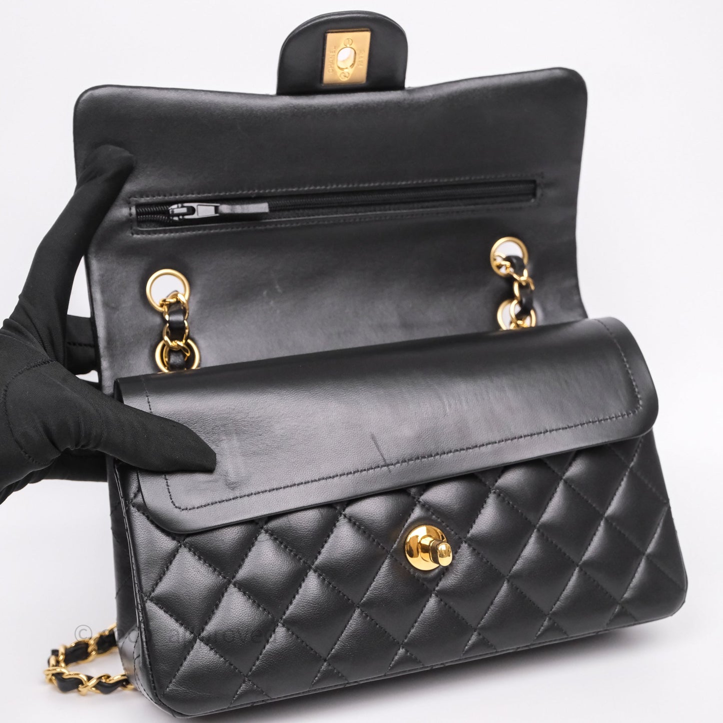 Chanel Small Classic Flap Quilted Black Lambskin Gold Hardware