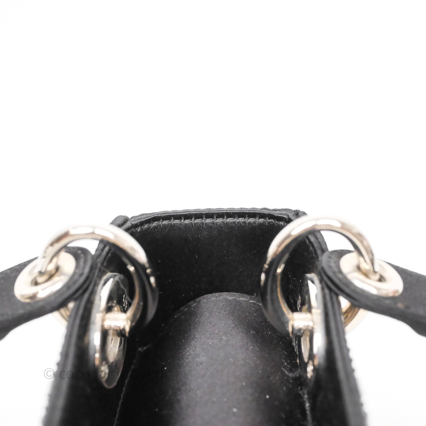 Christian Dior Mini Lady Dior Bag Black Strass Cannage Satin Silver Hardware