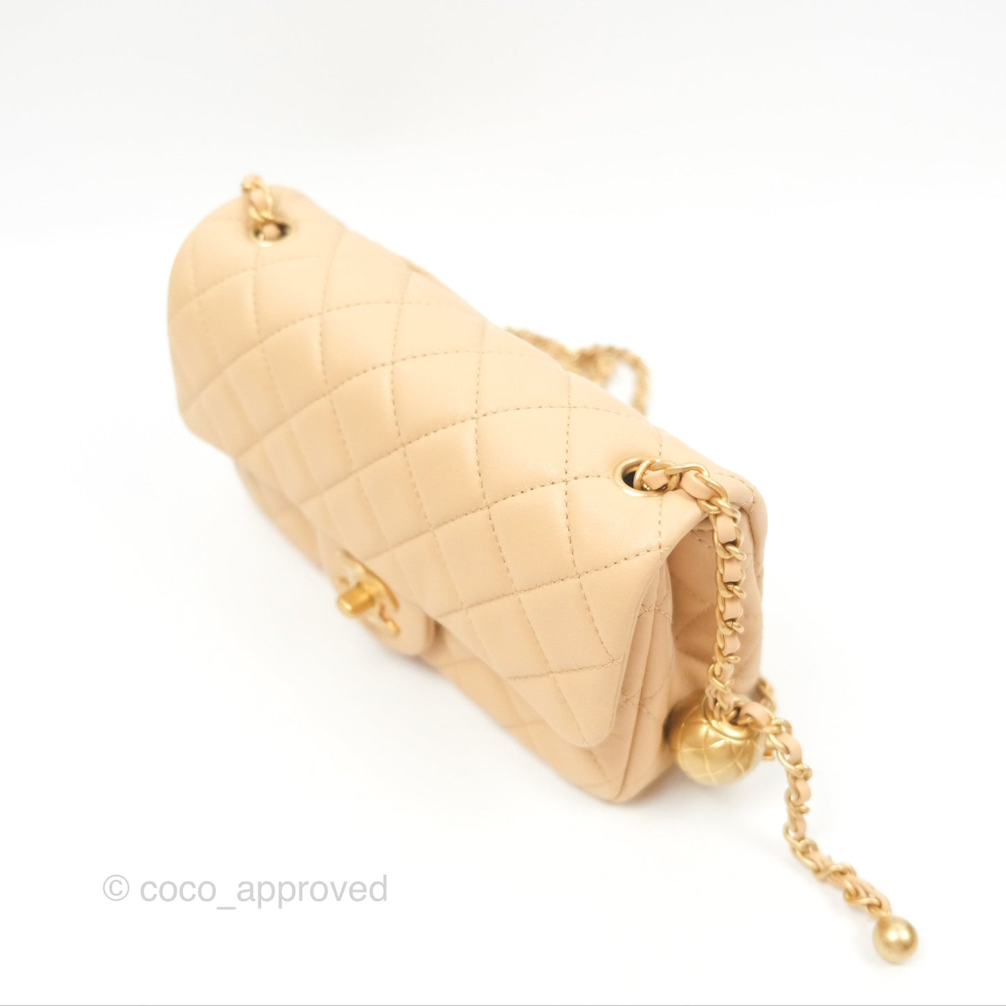 Chanel Pearl Crush Mini Rectangular Beige Lambskin Aged Gold Hardware