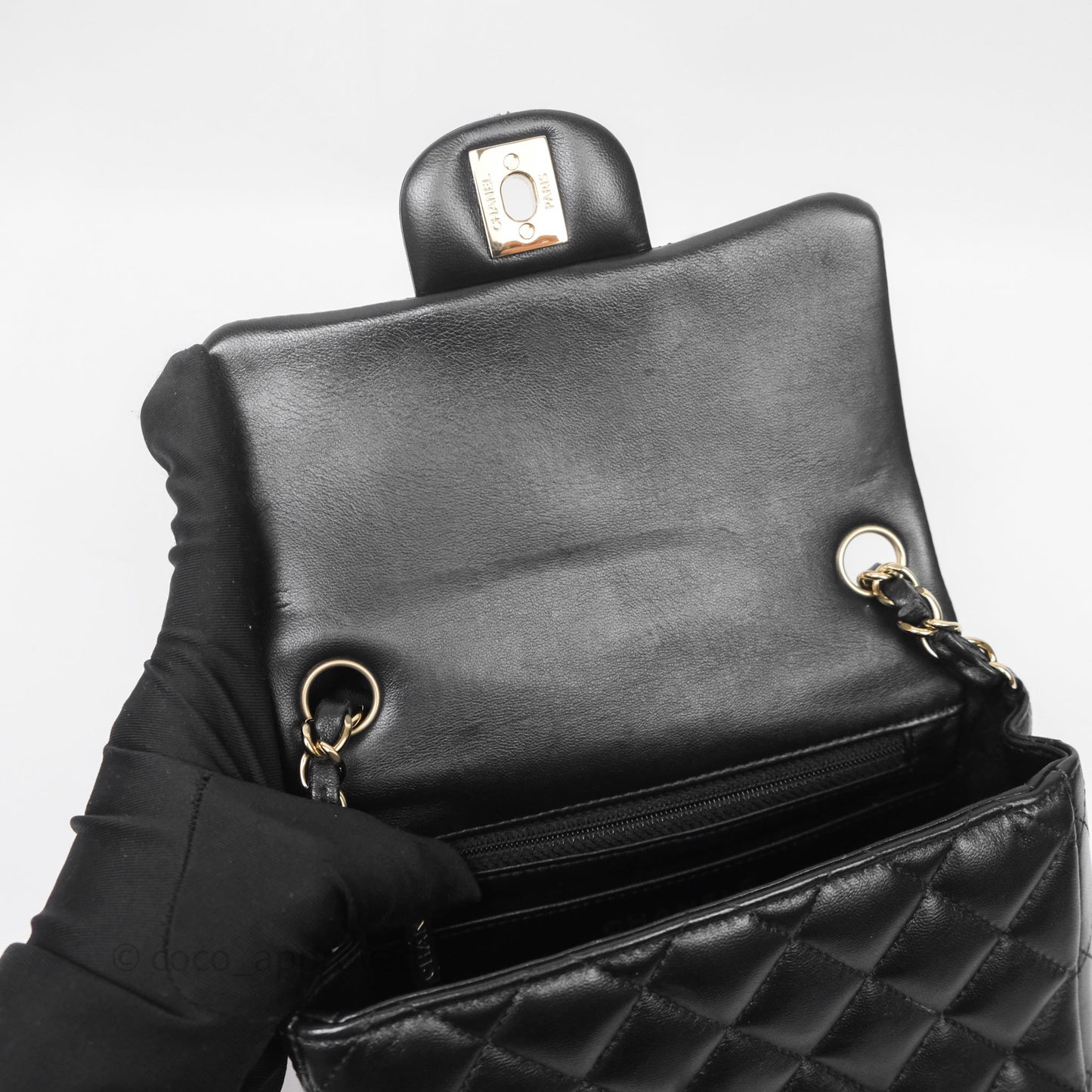 Chanel Mini Square Quilted Black Lambskin Gold Hardware