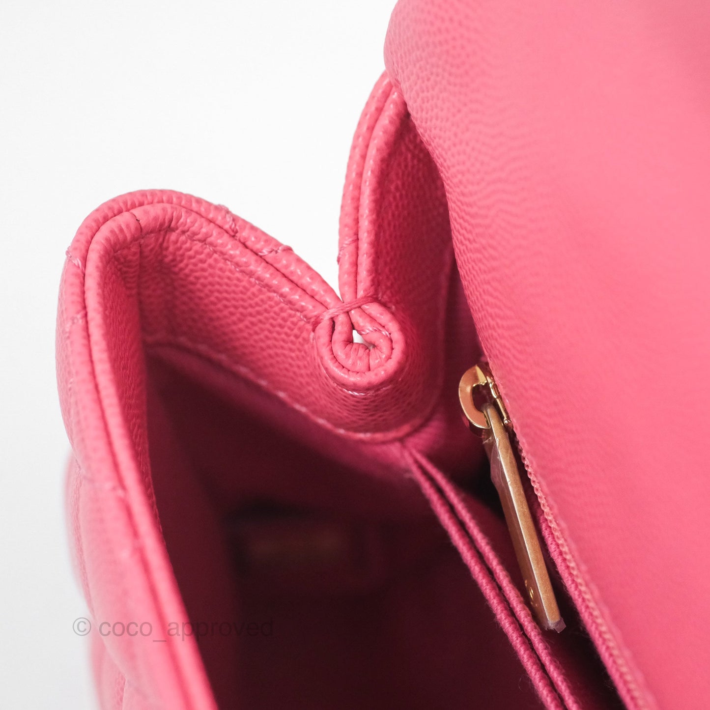Chanel Small Coco Handle Quilted Pink Caviar Aged Gold Hardware Lizard Handle