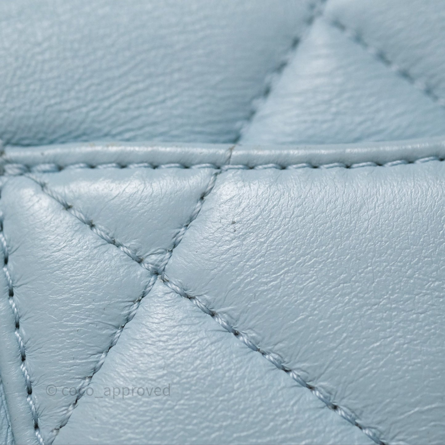Chanel Quilted Enamel Pending CC Mini Square Flap Baby Blue Lambskin 22P
