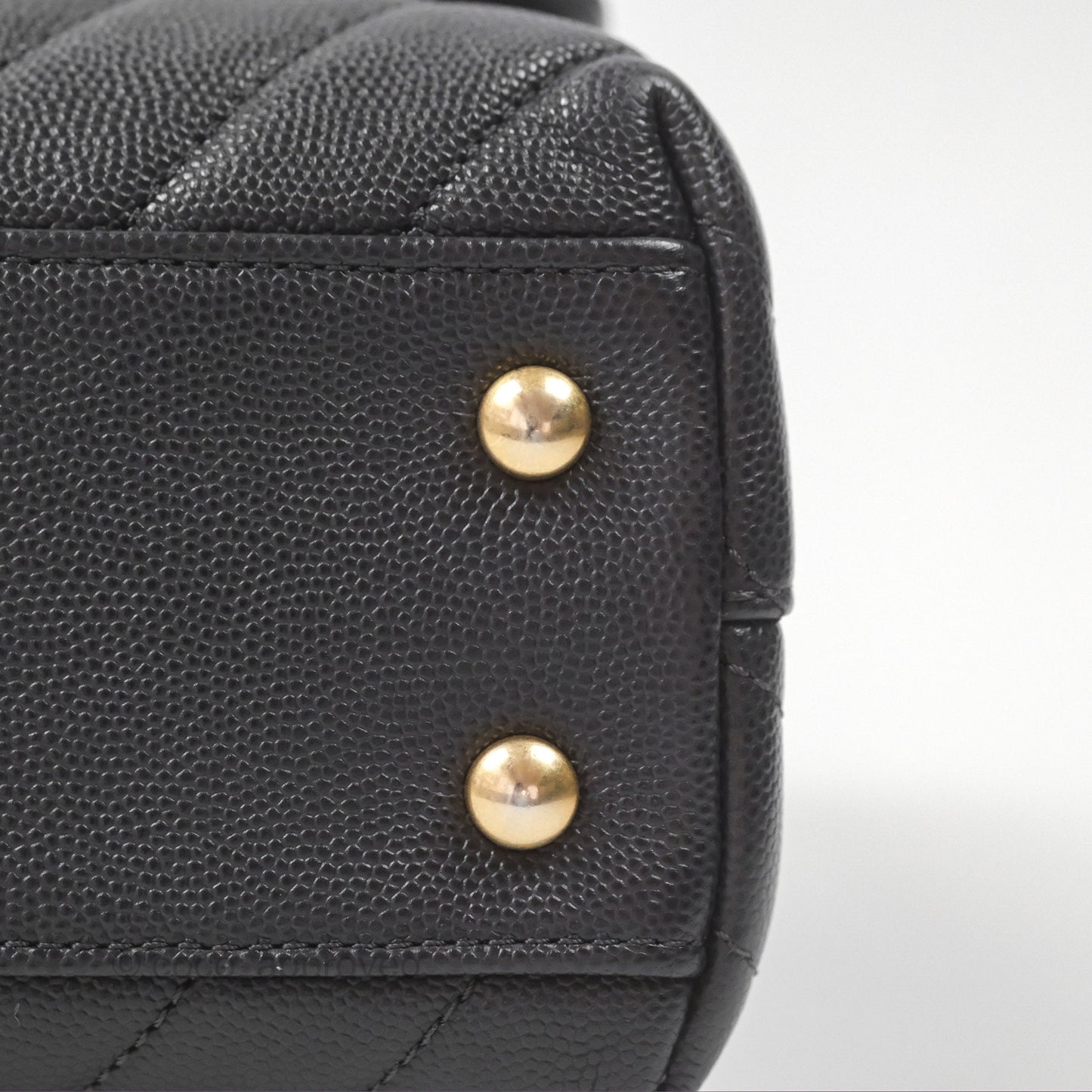 Chanel Small Coco Handle Chevron Dark Grey Caviar Aged Gold Hardware