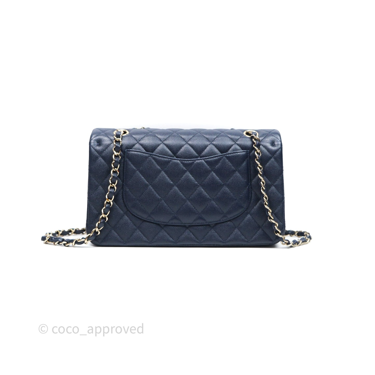 Chanel Classic M/L Medium Flap Quilted Navy Caviar Gold Hardware 21S