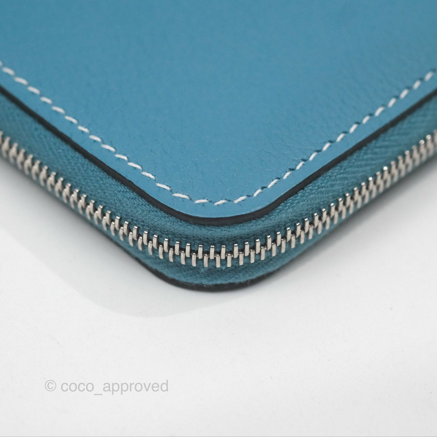 Hermès Zipengo Chaine d'Ancre Compact Card Holder Blue Jean 75 Evercolor Palladium Hardware