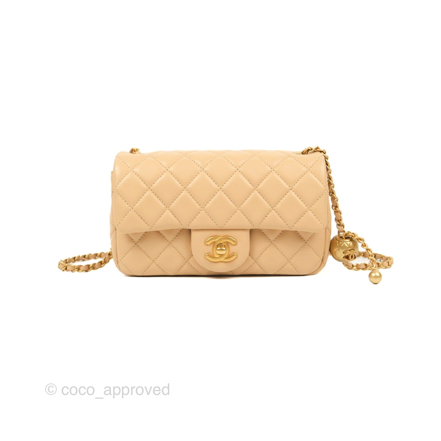 Chanel Mini Rectangular Pearl Crush Beige Lambskin Aged Gold Hardware