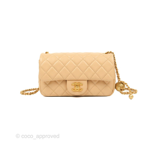 Chanel Mini Rectangular Pearl Crush Beige Lambskin Aged Gold Hardware