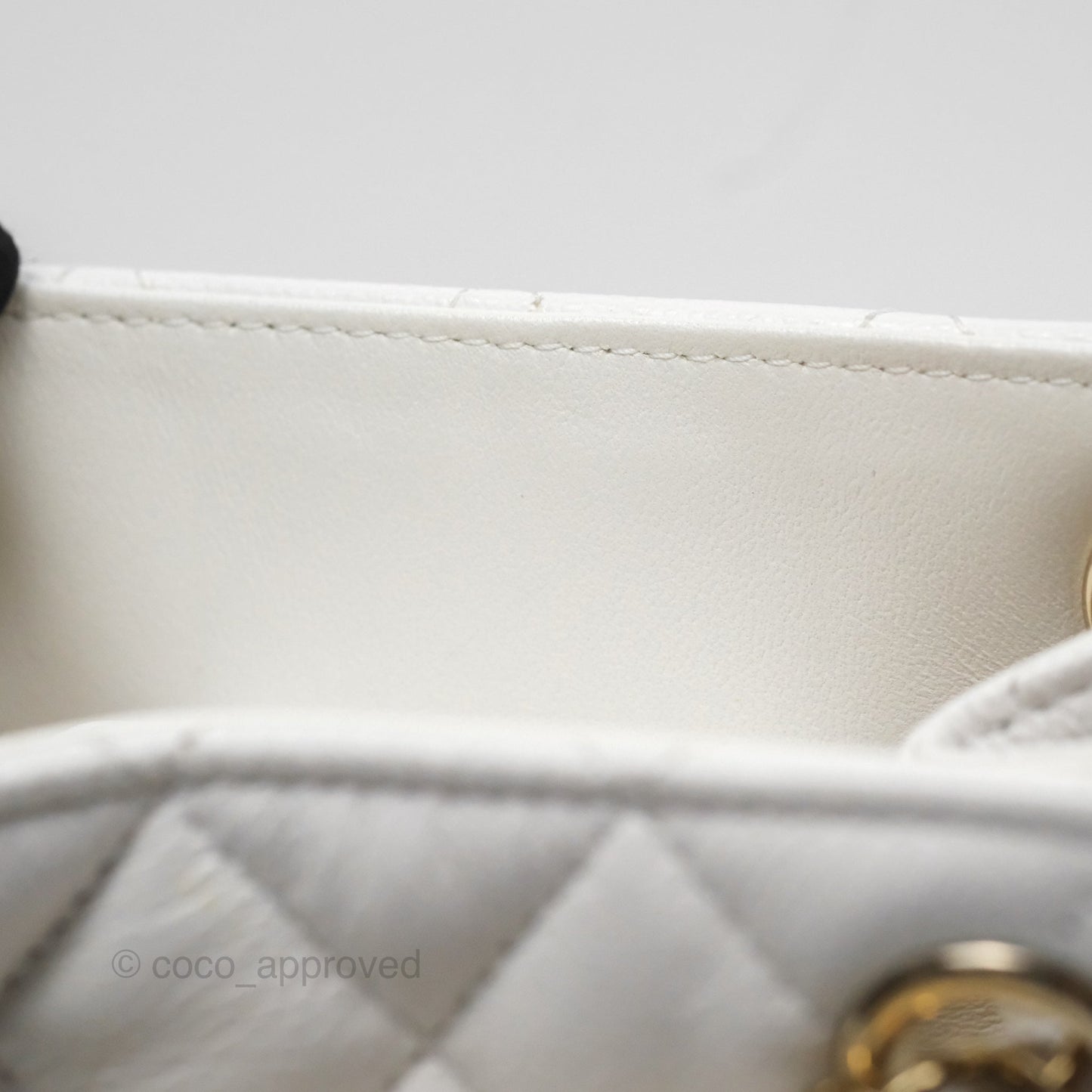 Chanel Mini Bucket Tote White Caviar Gold Hardware 22S