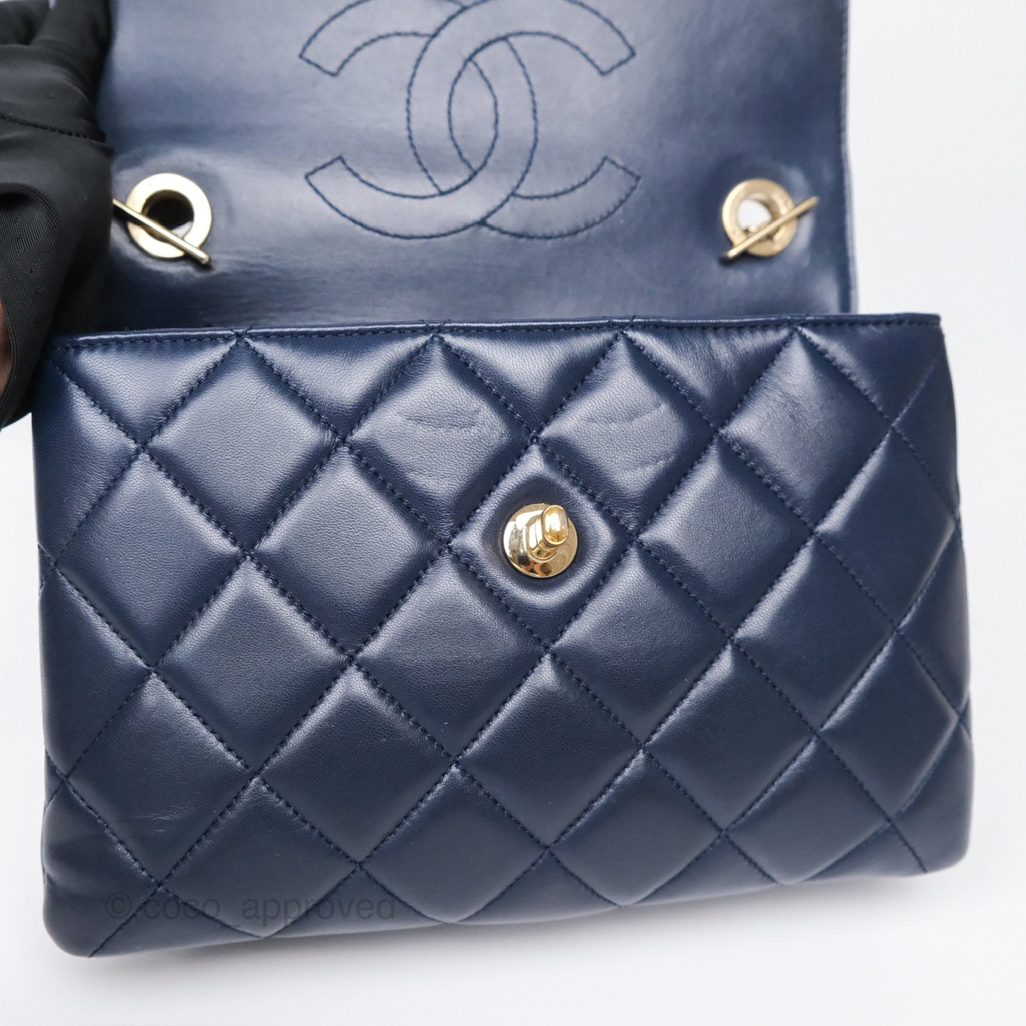 Chanel Small Trendy CC Navy Lambskin Gold Hardware