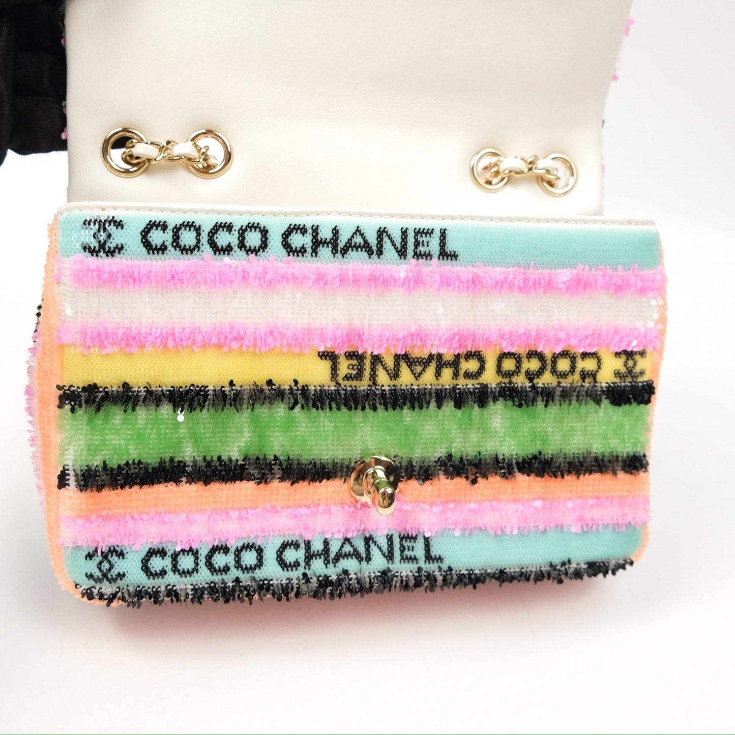 Chanel Mini Sequins Logo Flap Bag Multicolour Gold Hardware 22S