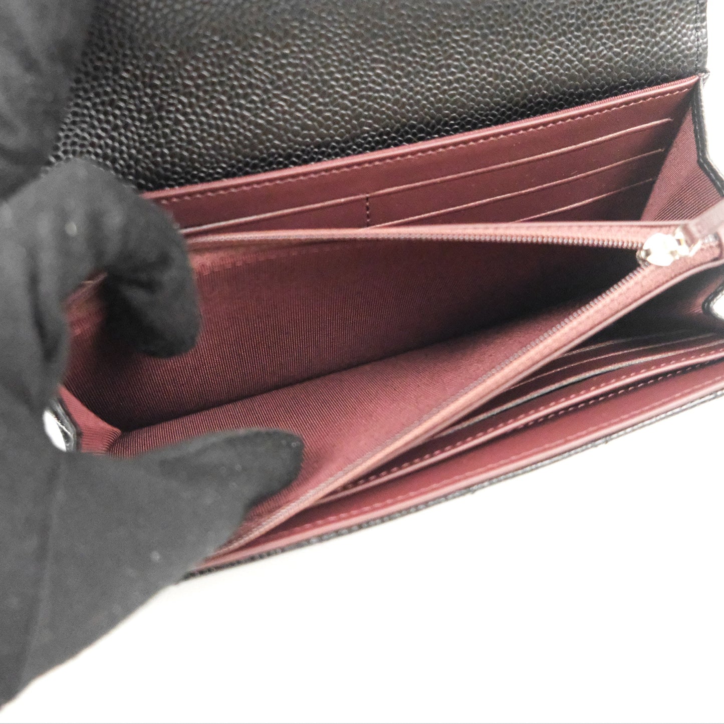 Chanel Quilted Classic Zip Long Wallet Black Caviar Silver Hardware