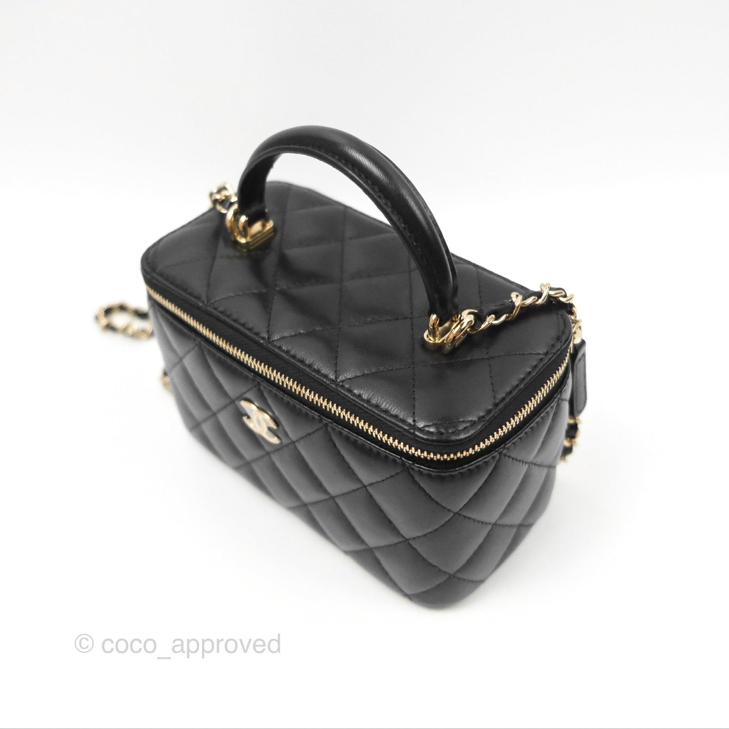 Chanel Vanity Rectangular Top Handle Black Lambskin Gold Hardware