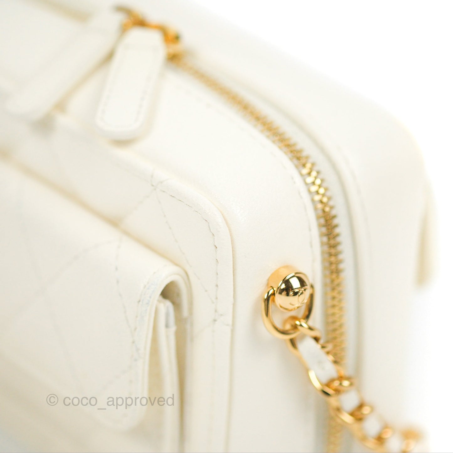 Chanel Mini Vanity Case with Chain White Lambskin Gold Hardware