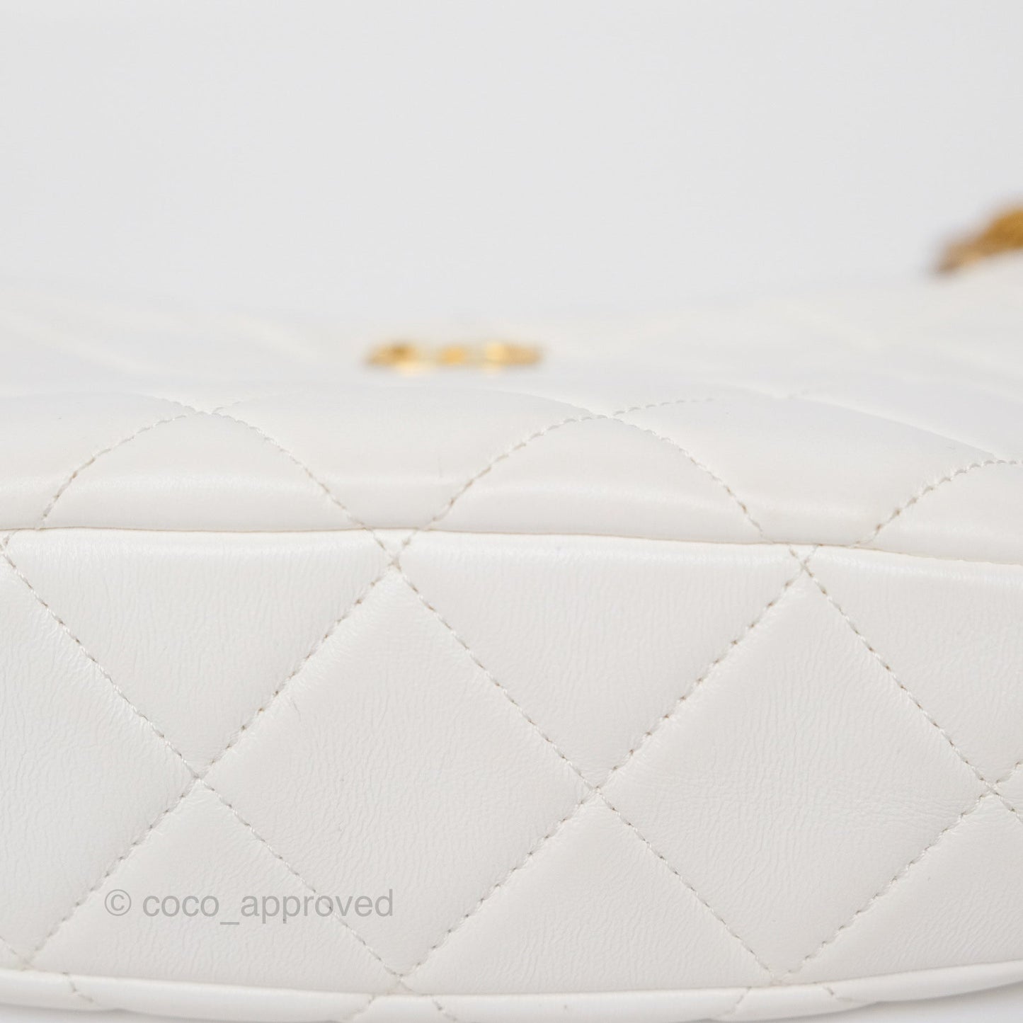 Chanel Chain Hobo Bag Quilted White Lambskin Aged Gold Hardware 23A