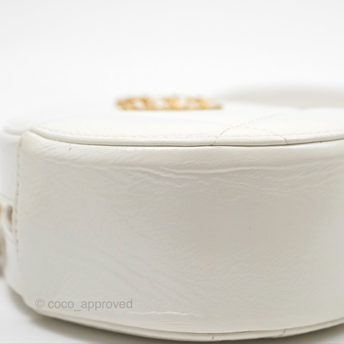 Chanel 19 Round Clutch With Chain White Glazed Calfskin Mixed Hardware