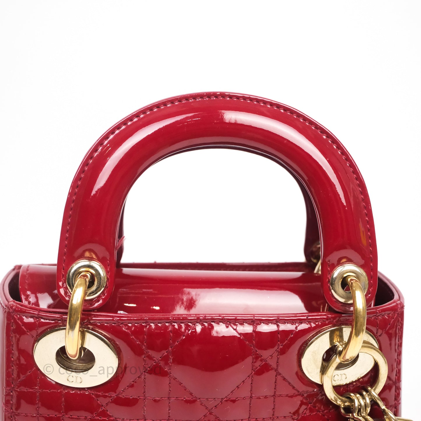 Christian Dior Mini Lady Dior Bag Red Patent Gold Hardware