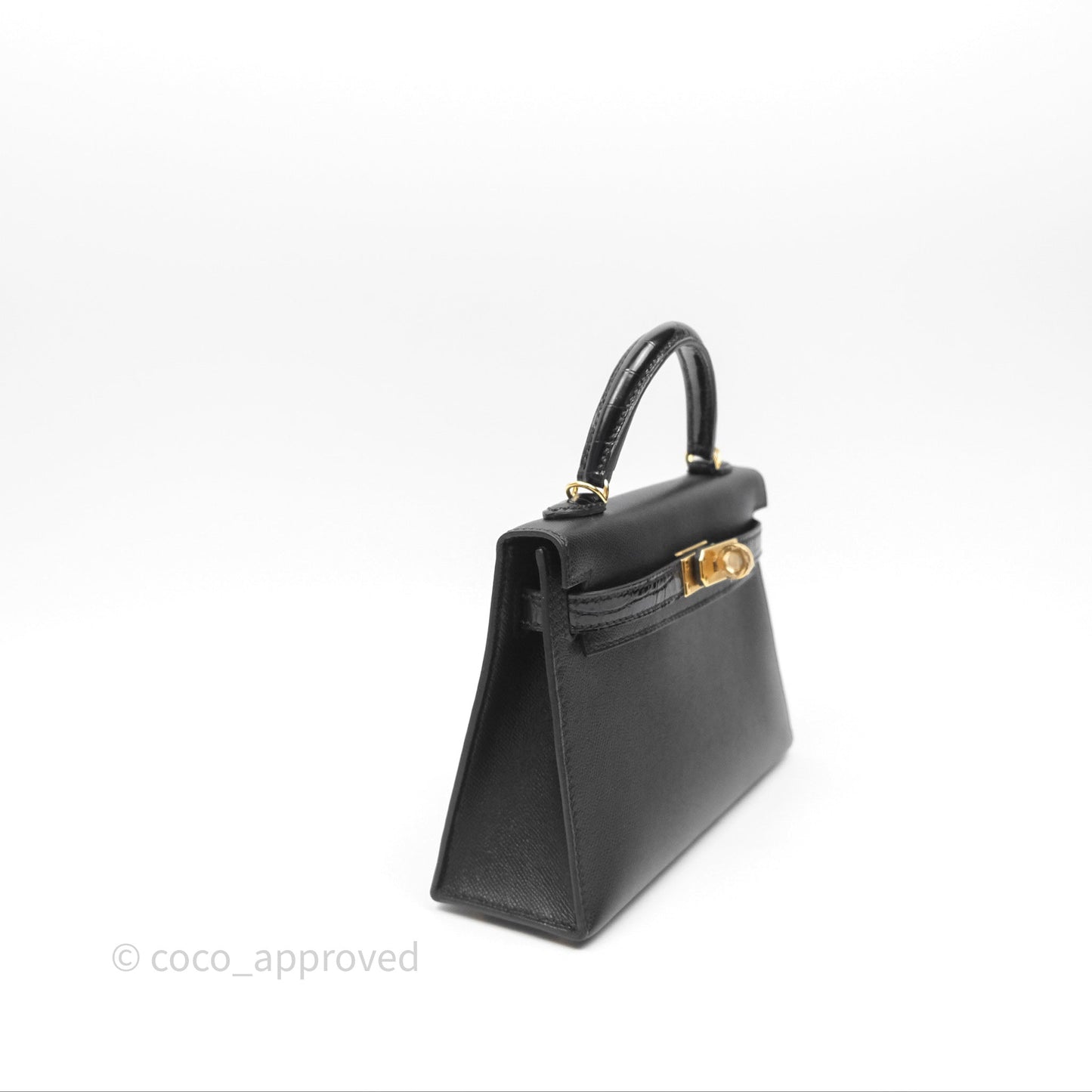 Hermès Mini Kelly II Touch Noir 89 Croc Gold Hardware