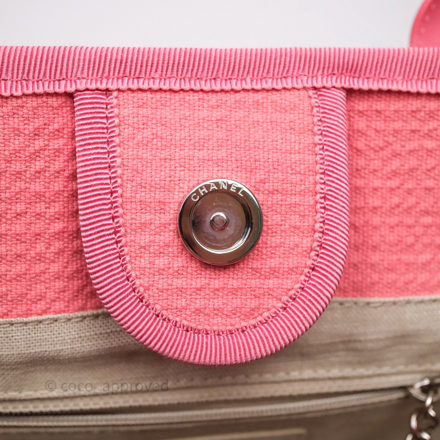 Chanel New Small Deauville Tote Pink Cotton Sliver Hardware