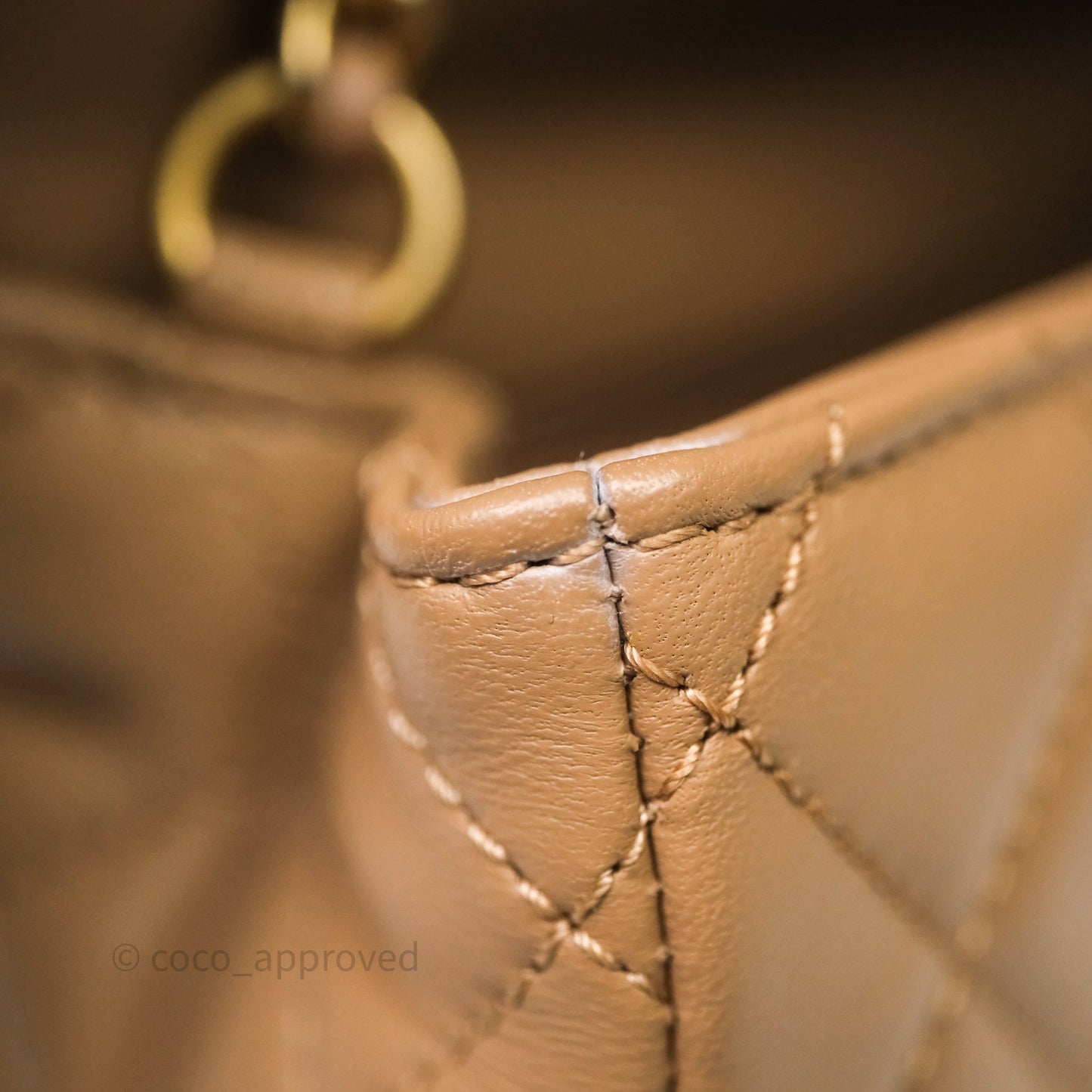 Chanel Pearl Crush Mini Square Quilted Beige Lambskin Aged Gold Hardware