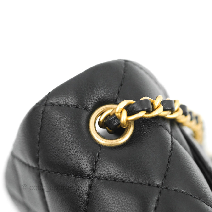 Chanel Mini Rectangular Pearl Crush Quilted Black Lambskin Gold Hardware