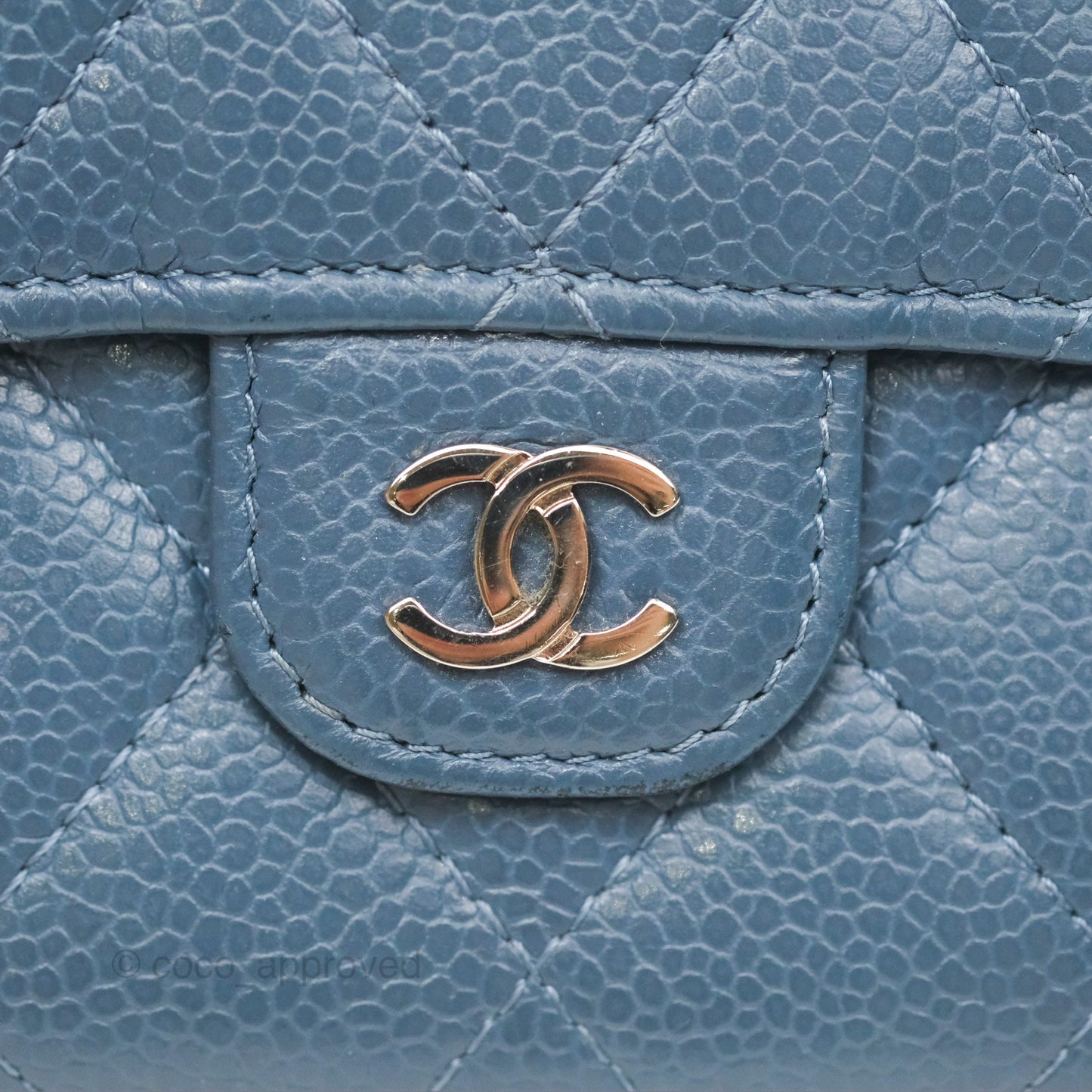 Chanel Quilted Small Flap Wallet Grey Blue Caviar Silver Hardware
