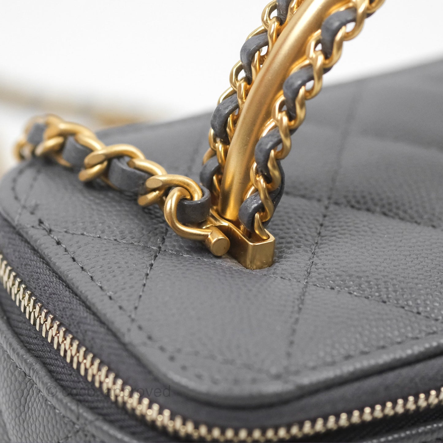Chanel Vanity Rectangular with Top Handle Grey Caviar Aged Gold Hardware 24A
