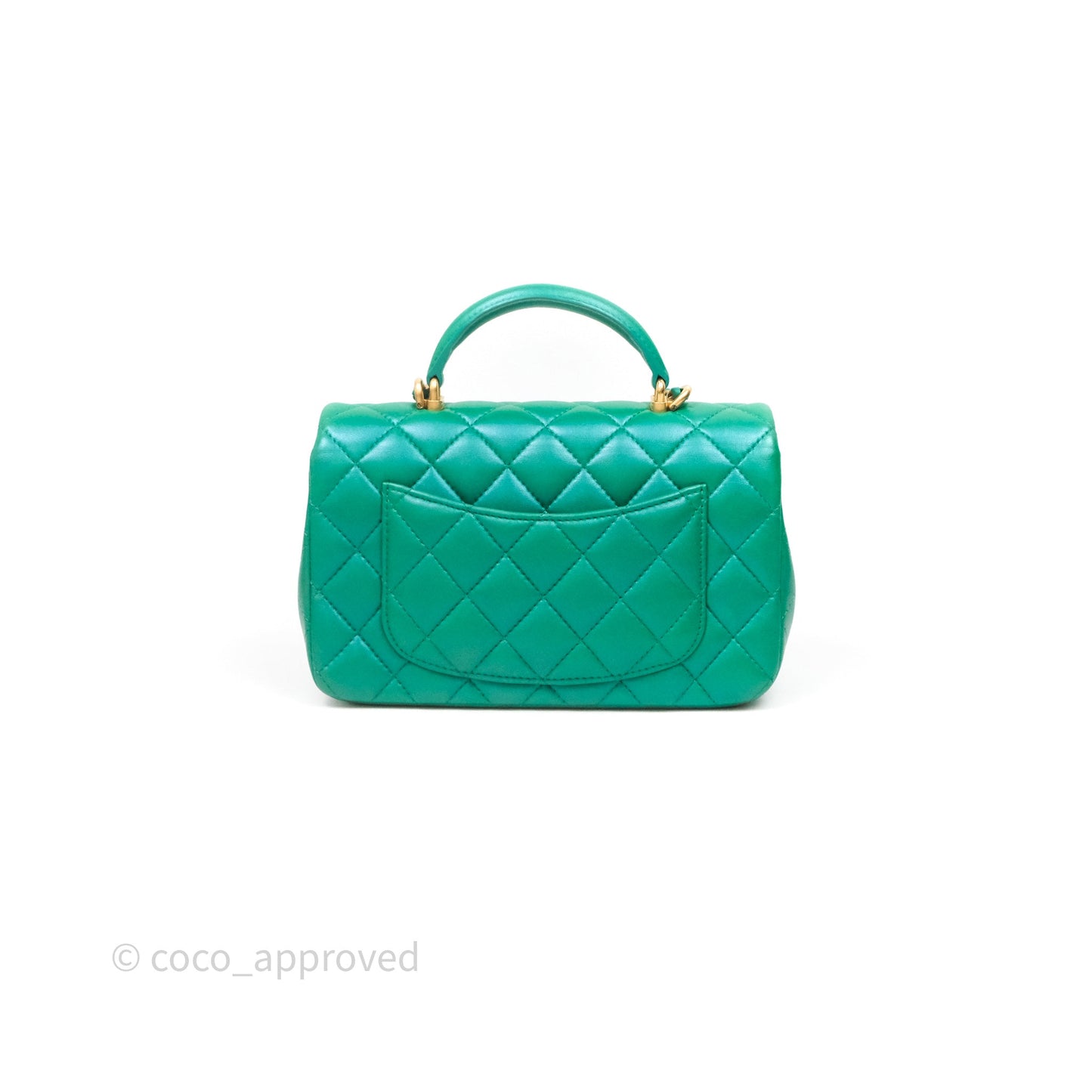 Chanel Top Handle Mini Rectangular Flap Bag Iridescent Green Lambskin Aged Gold Hardware
