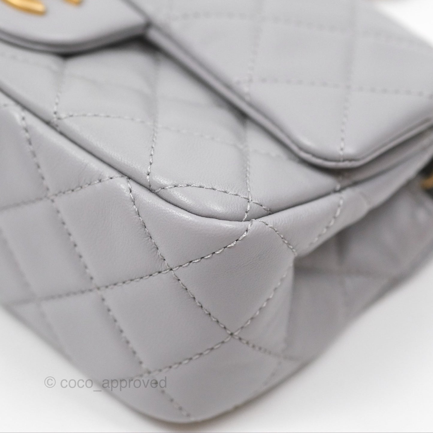 Chanel Mini Rectangular Pearl Crush Grey Lambskin Aged Gold Hardware