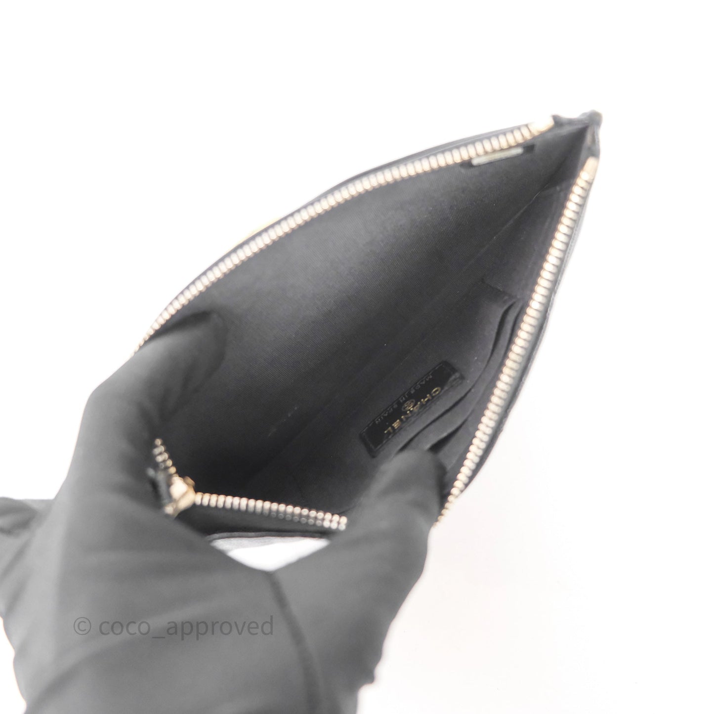 Chanel Boy Zip Long Wallet Black Caviar Gold Hardware