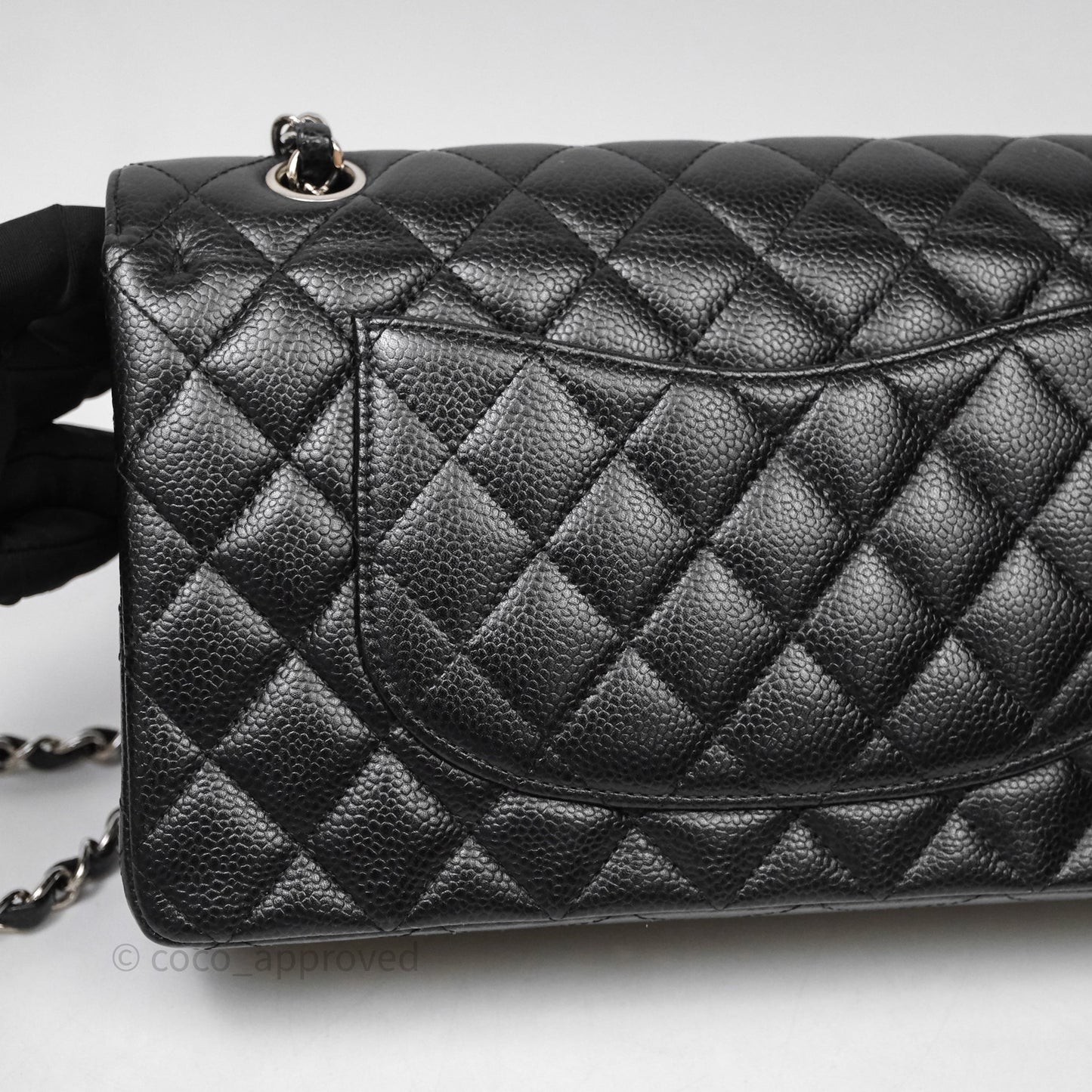 Chanel Classic M/L Medium Flap Quilted Black Caviar Silver Hardware