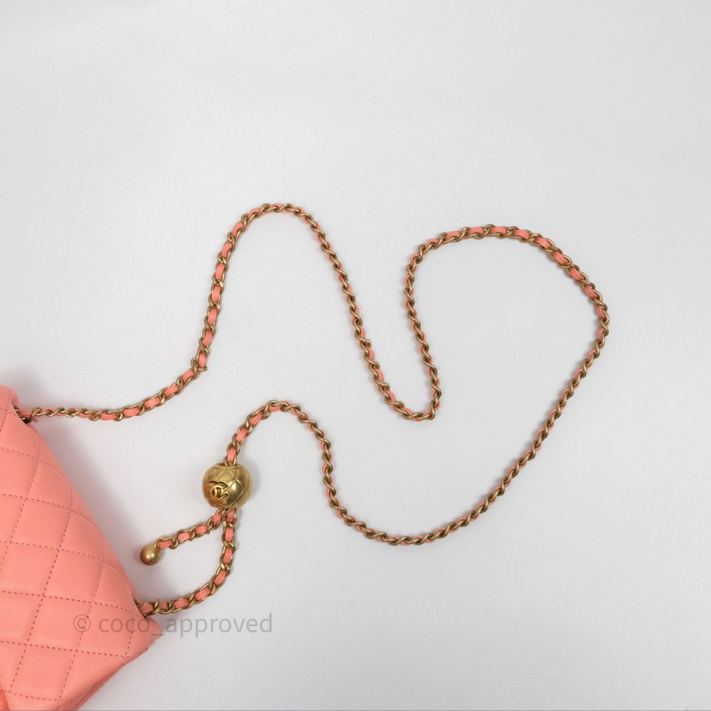 Chanel Pearl Crush Mini Square Quilted Peachy Pink Lambskin Aged Gold Hardware