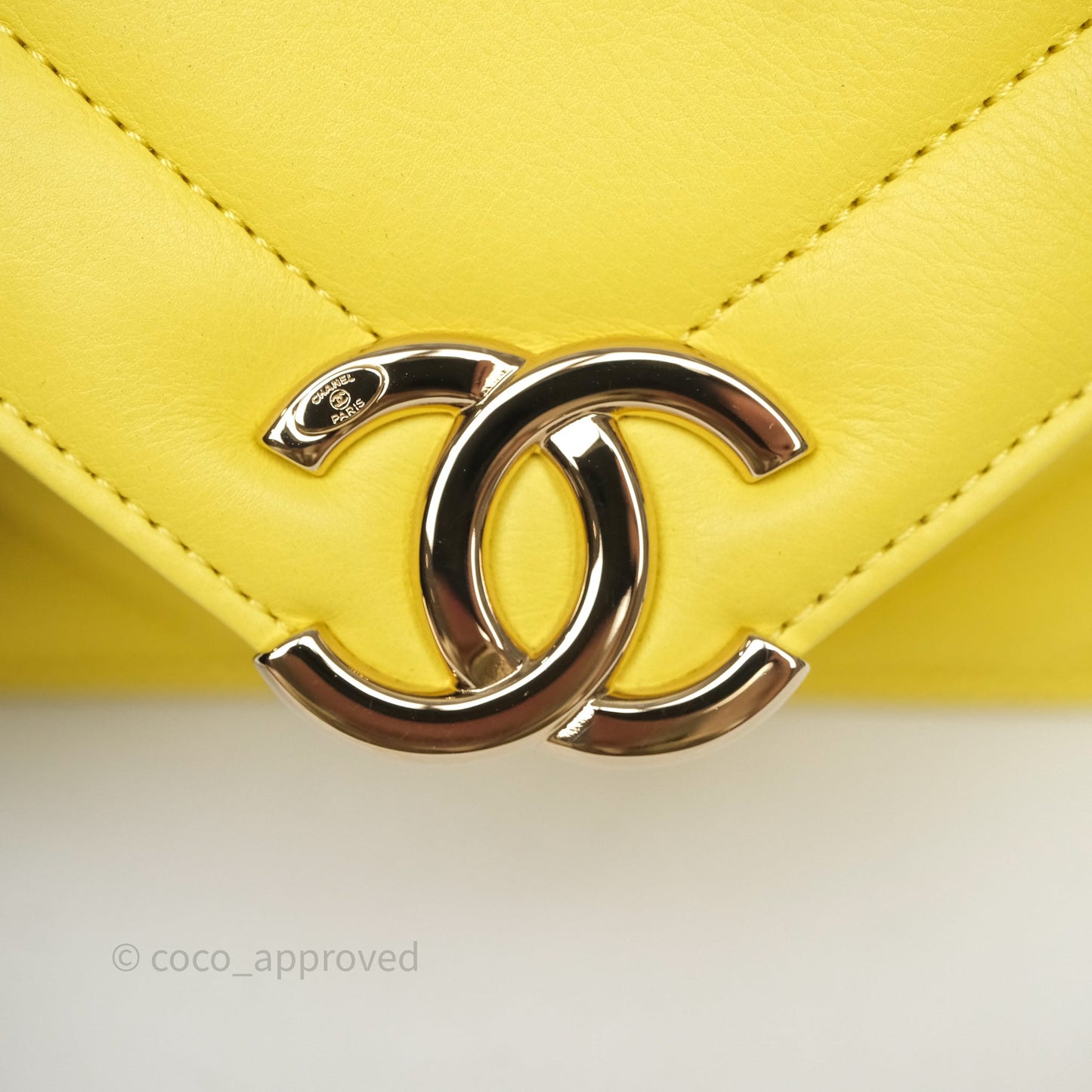 Chanel Chevron Square Envelope Flap Bag Yellow Calfskin Gold Hardware 19C
