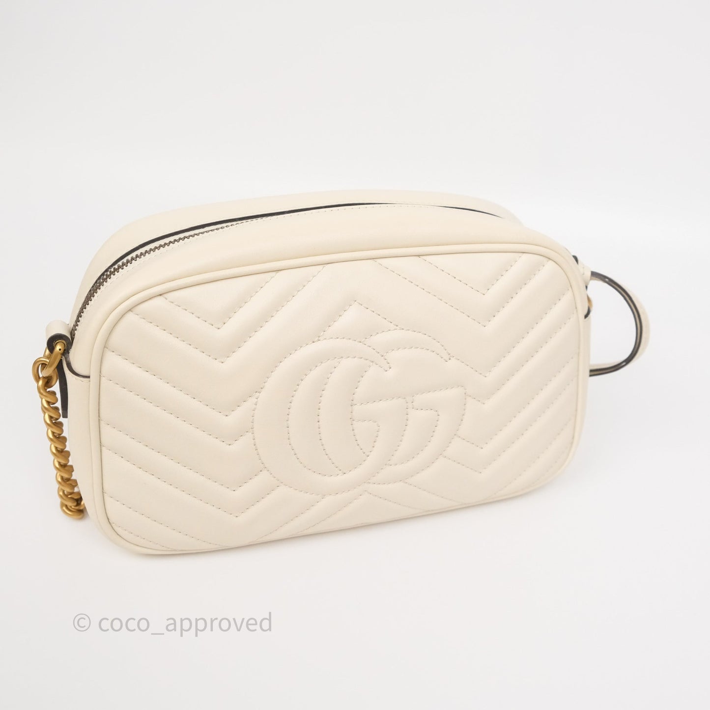 Gucci Small GG Marmont Camera Bag White Calfskin Gold Hardware