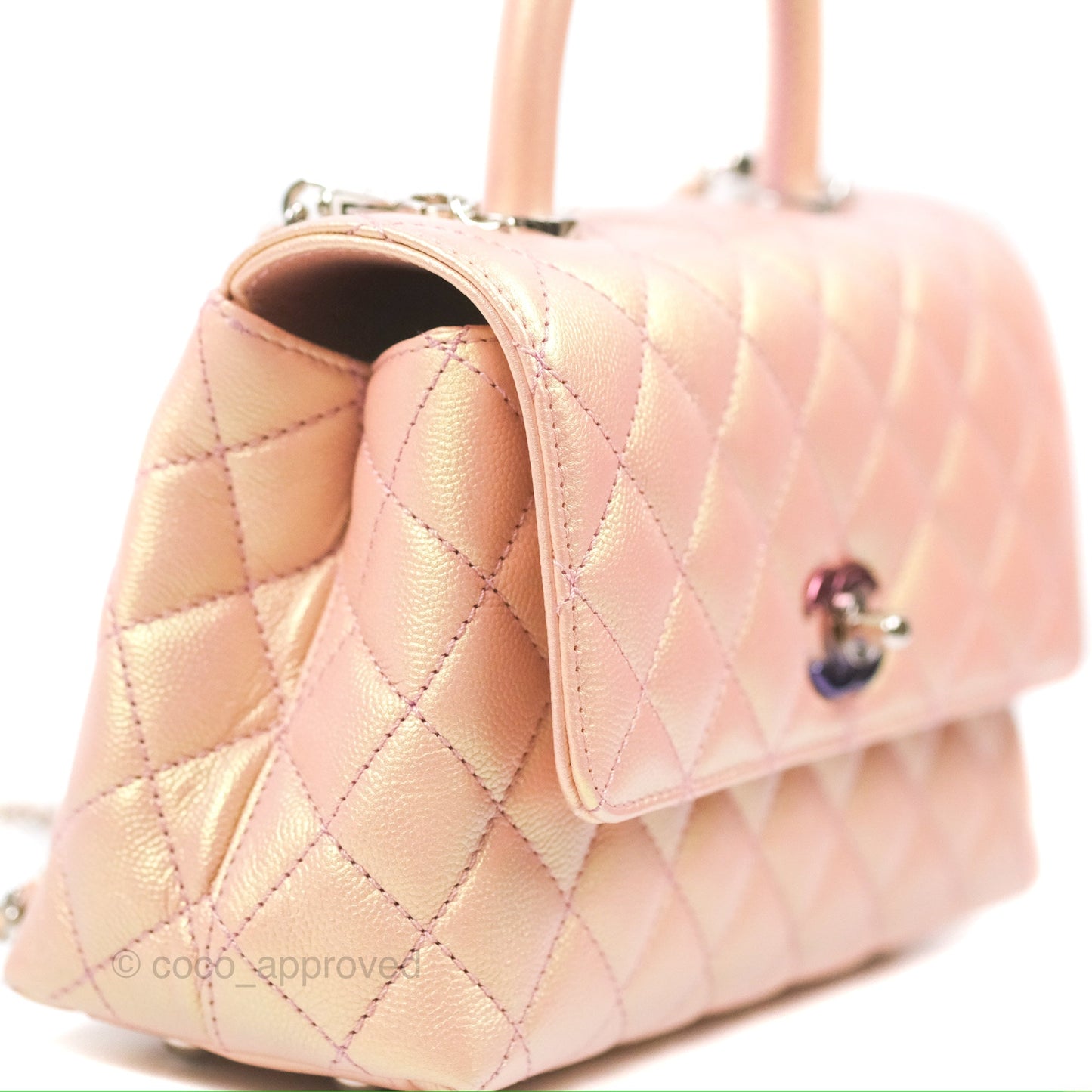 Chanel Small Quilted Coco Handle Iridescent Pink Caviar Rainbow Hardware