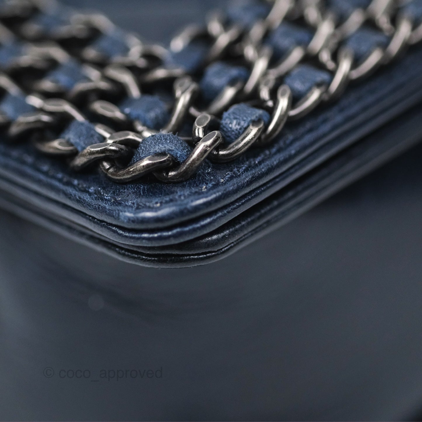 Chanel Medium Chain Edge Boy Quilted Navy Aged Glazed Calfskin Ruthenium Hardware