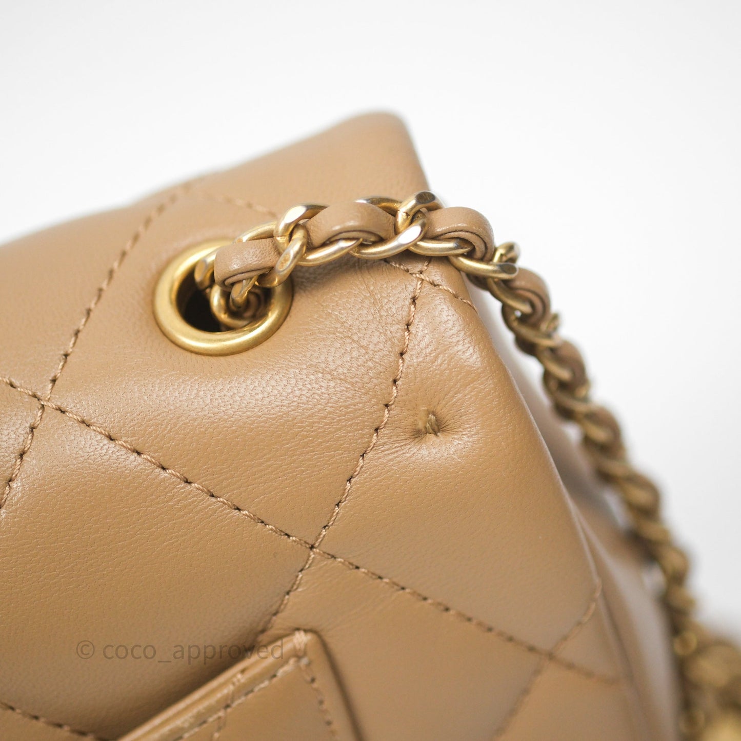 Chanel Mini Flap Bag With Heart CC Charm Dark Beige Lambskin Aged Gold Hardware