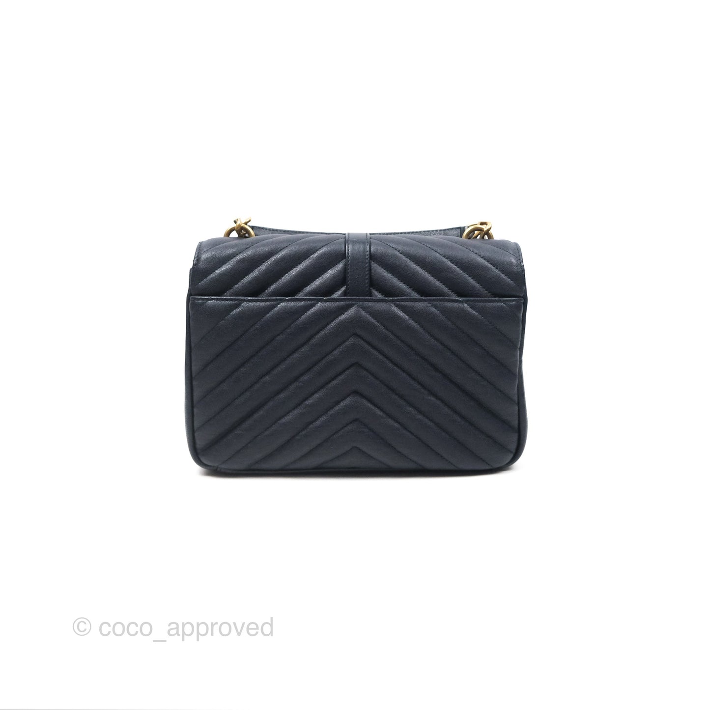 Saint Laurent Chevron Medium College Navy Chain Bag Gold Hardware