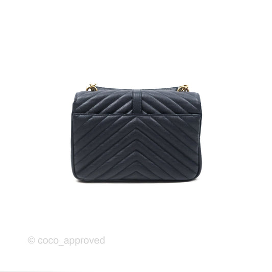 Saint Laurent Chevron Medium College Navy Chain Bag Gold Hardware