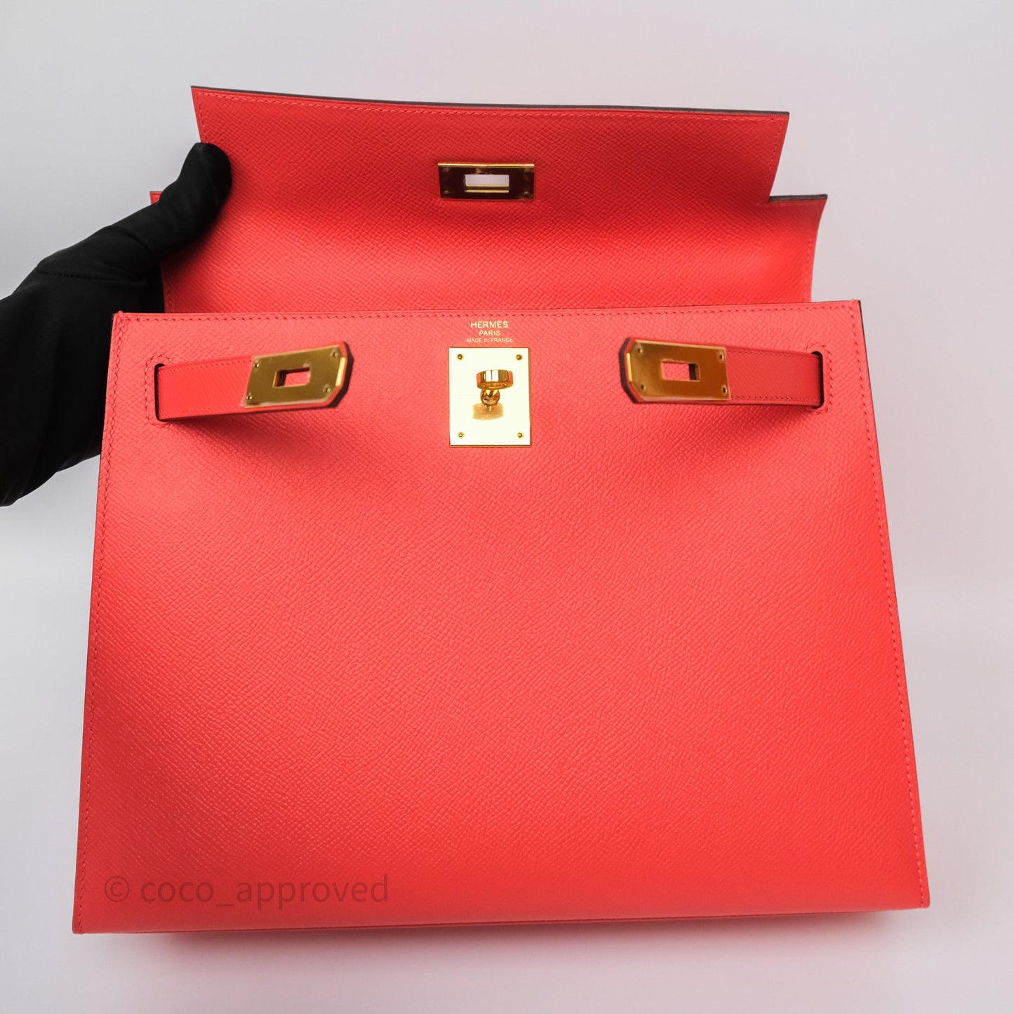 Hermès Sellier Kelly 28 Rose Jaipur Epsom Gold Hardware