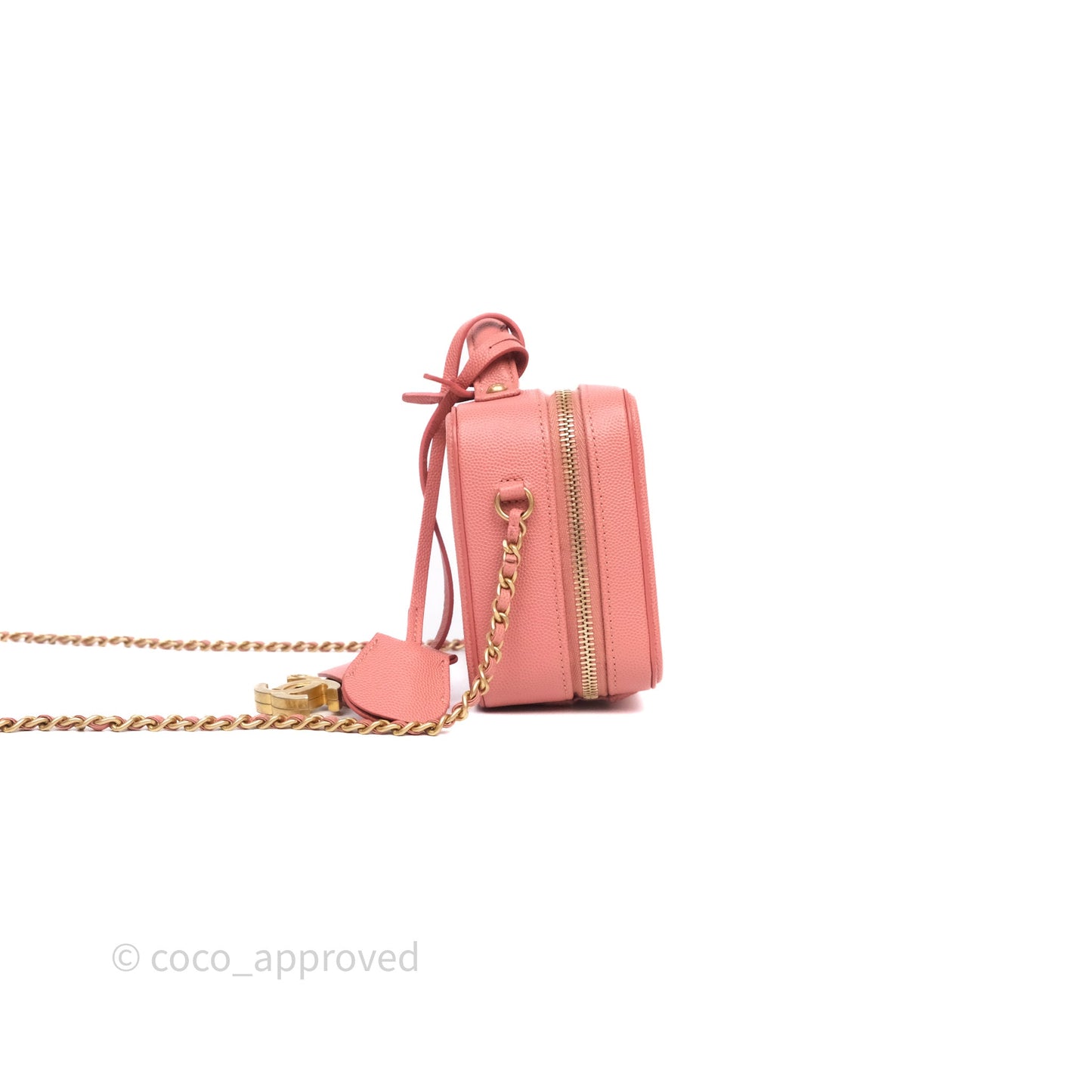 Chanel Quilted Small CC Filigree Vanity Case Pink Caviar Aged Gold Hardware