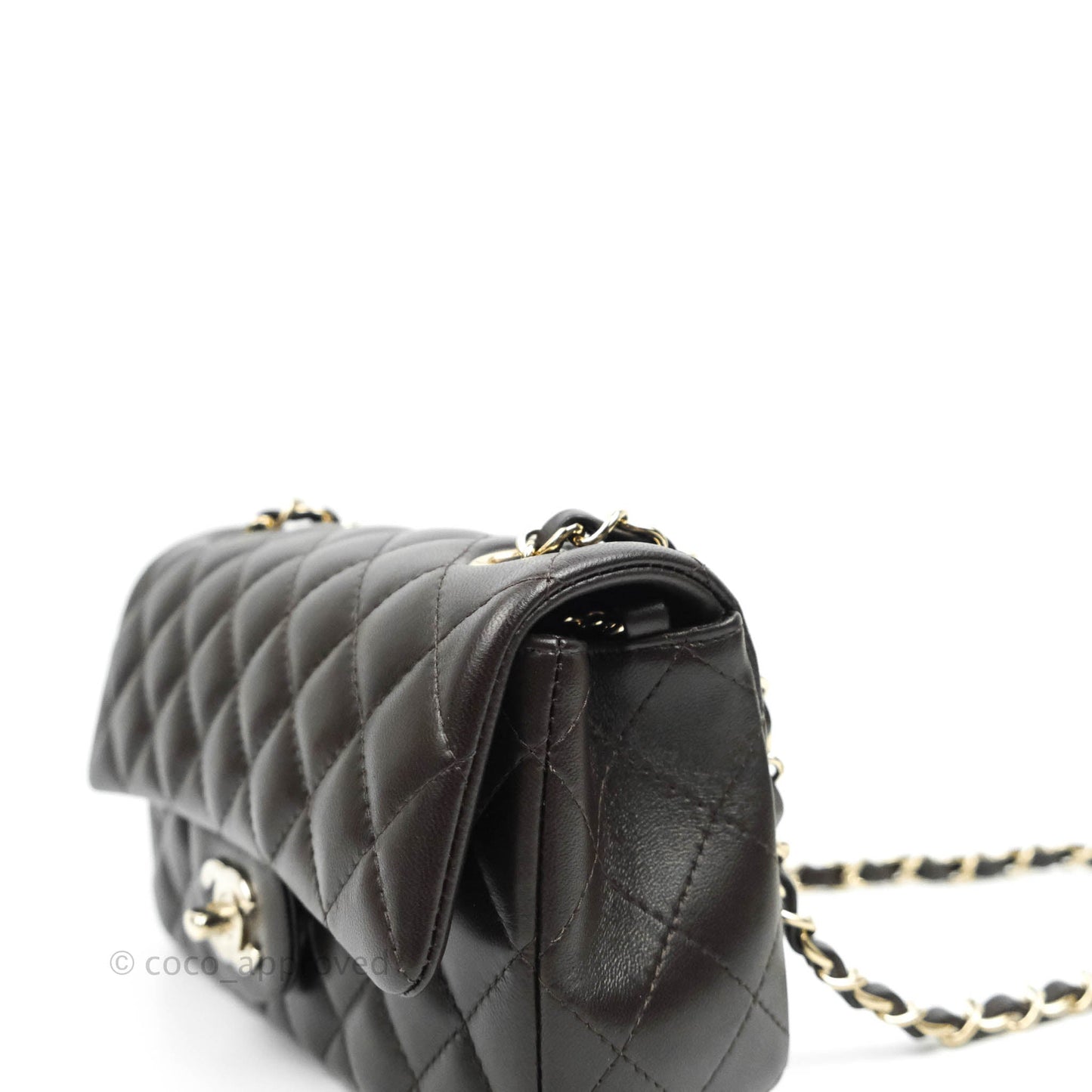 Chanel Quilted Mini Rectangular Lambskin Chocolate Brown Gold Hardware