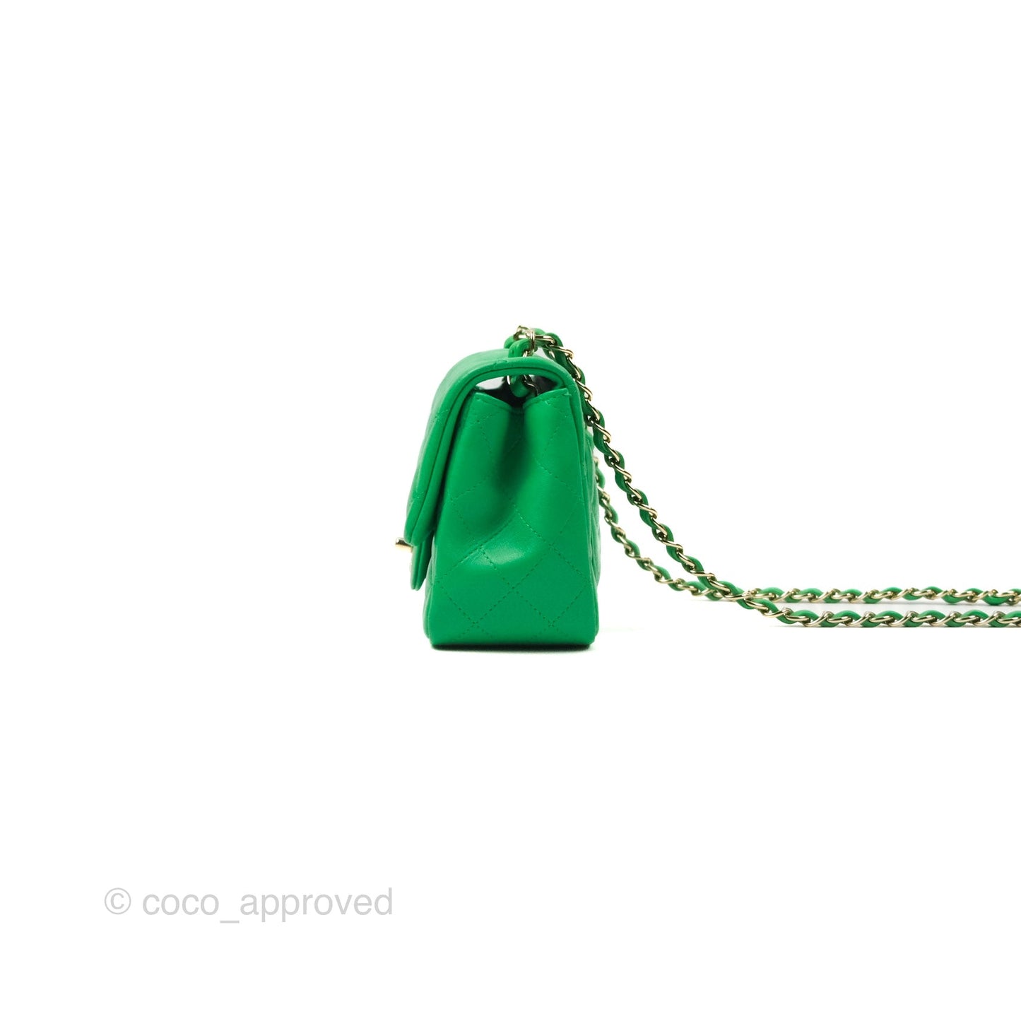 Chanel Quilted Mini Square Green Lambskin Gold Hardware