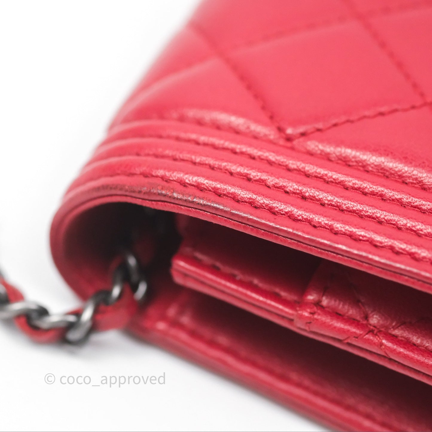 Chanel Boy Wallet on Chain WOC Red Lambskin Ruthenium Hardware