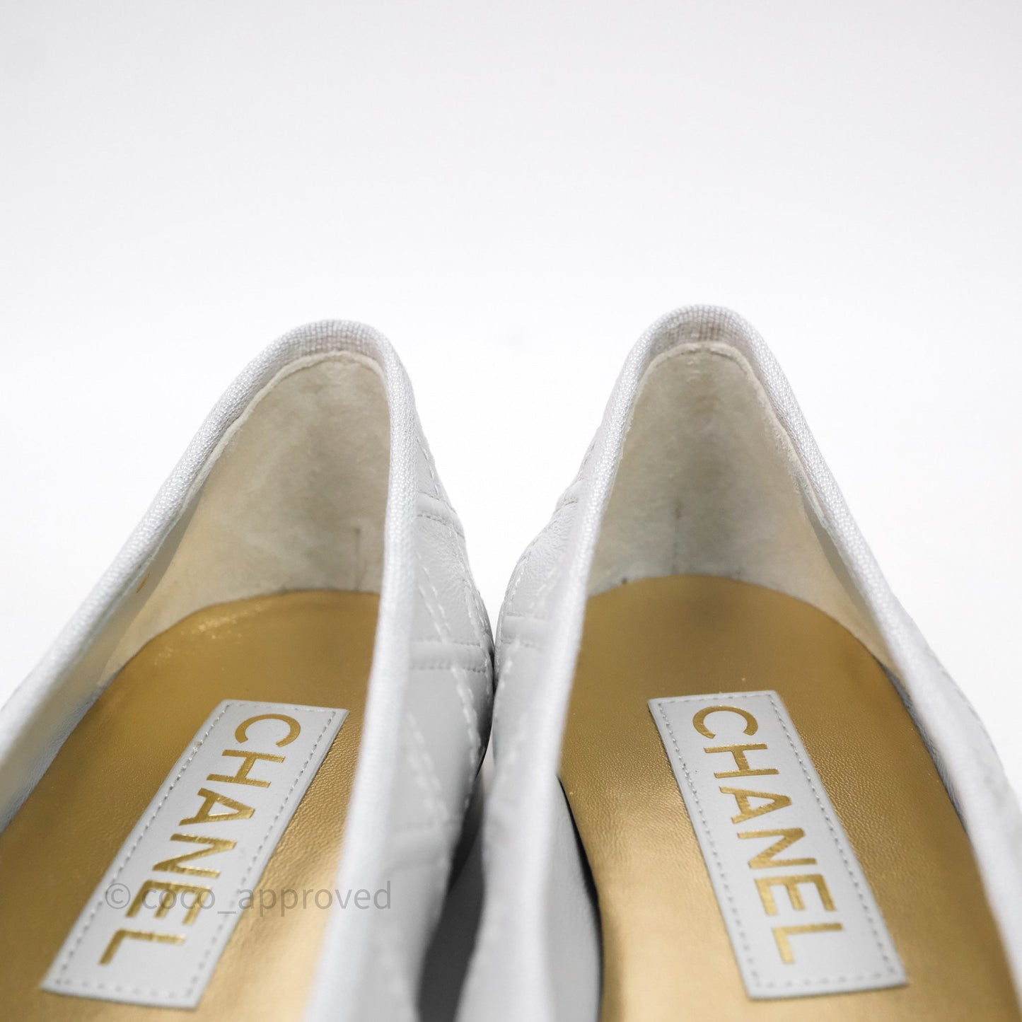 Chanel CC Quilted Light Grey Ballerina Flats Size 36.5